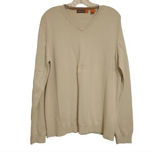 New You New Energy | Men's Tan or Beige Classic V-Neck Sweater (Size Large)